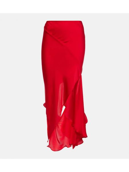 Hedvábné midi sukně Acne Studios červené