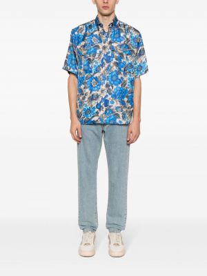Zīda krekls ar ziediem ar apdruku Moschino zils