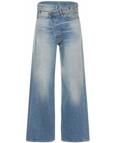 Luźne jeansy z dziurami R13 - niebieski