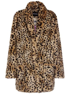 Palton de blană cu imagine cu model leopard Dsquared2