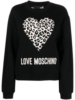 Bombažna jopa s potiskom z vzorcem srca Love Moschino črna