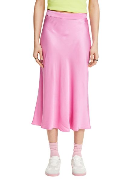 Falda midi de viscosa Esprit Collection rosa