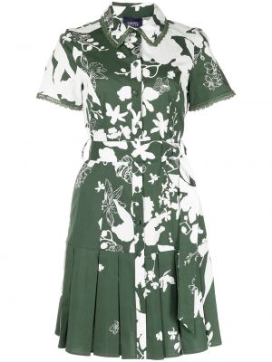 Raštuotas gėlėtas suknele kokteiline su sagomis Marchesa Notte žalia
