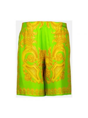 Pantalones cortos de seda con estampado Versace verde