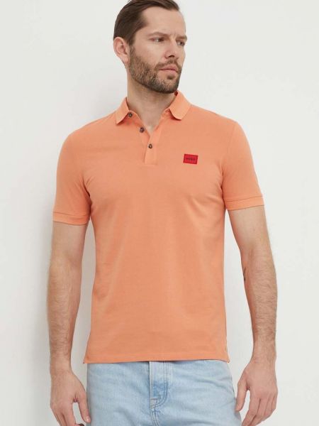 Тениска с дълъг ръкав с апликация Hugo оранжево