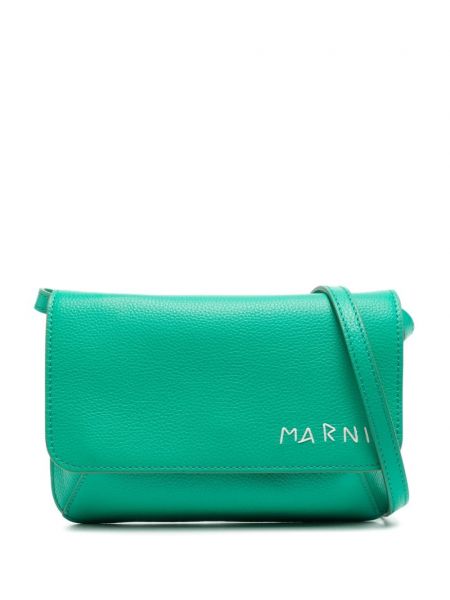 Δερμάτινη τσάντα με κέντημα Marni πράσινο
