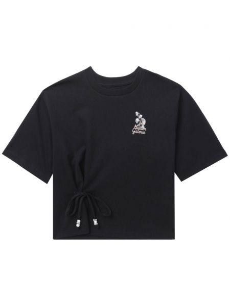 Βαμβακερή μπλούζα με κορδόνια με δαντέλα Musium Div. μαύρο