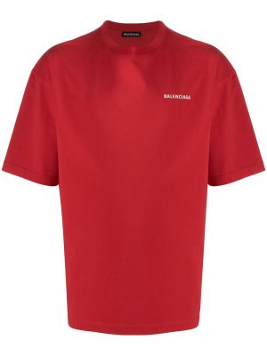 Памучна тениска с принт Balenciaga червено