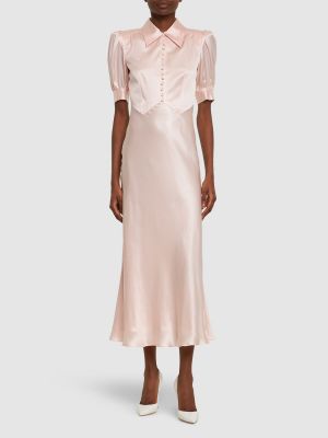 Hedvábné saténové mini šaty s krátkými rukávy Alessandra Rich růžové