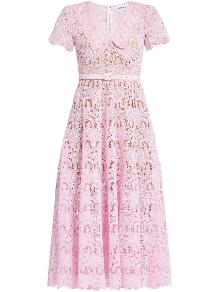 Krajkové midi šaty Self-portrait růžové