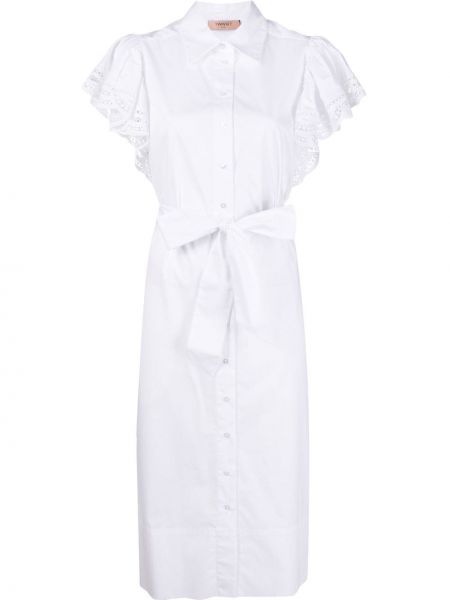 Кружевное ажурное платье миди на шнуровке Twinset, белое