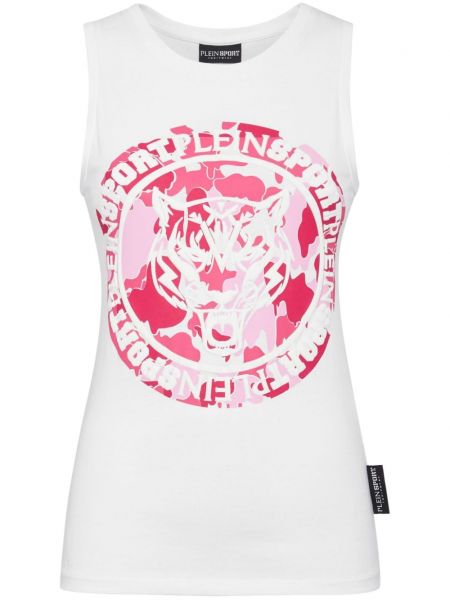 Medvilninis sportiniai marškinėliai be rankovių su tigro raštu Plein Sport
