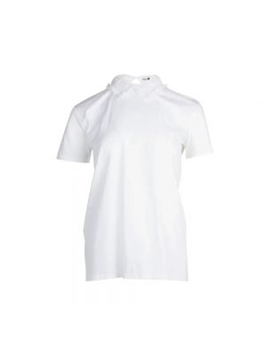 Koszulka bawełniana z falbankami Miu Miu biała
