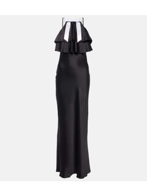 Hedvábné saténové dlouhé šaty s mašlí Rodarte černé