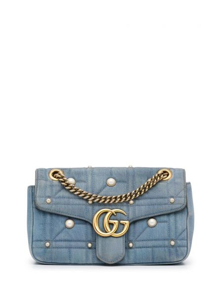 Crossbody kabelka s perlami s cvočkami Gucci Pre-owned modrá