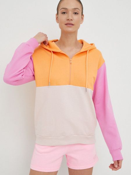 Pamučna hoodie s kapuljačom s printom Roxy ružičasta