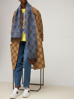 Echarpe en laine en tricot en jacquard Gucci bleu