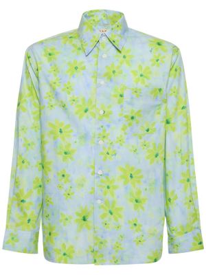 Kvetinová bavlnená košeľa s potlačou Marni zelená