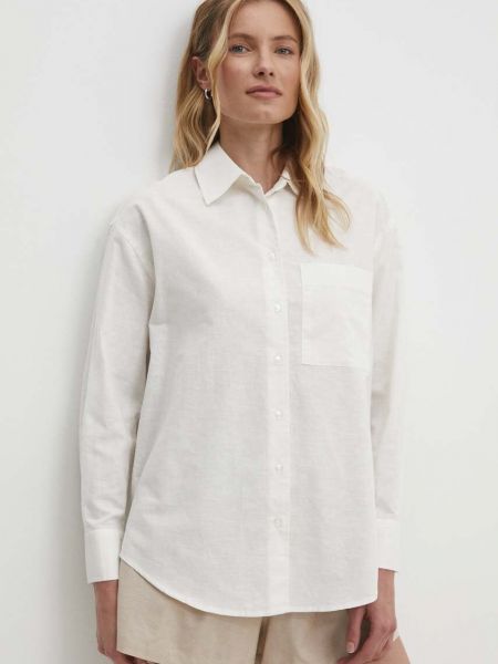 Clasic cămașă de in cu croială lejeră Answear Lab alb