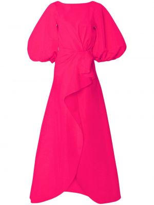 Μεταξωτή κοκτέιλ φόρεμα ντραπέ Carolina Herrera ροζ