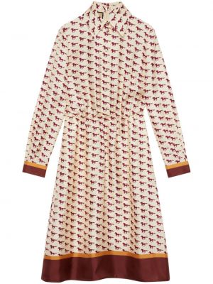 Svilena haljina košulja s printom Gucci