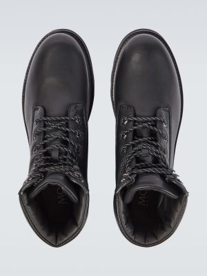 Krajkové kožené kotníkové boty Moncler černé