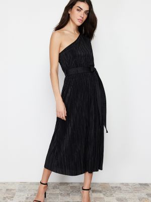 Ασύμμετρη πλεκτή μίντι φόρεμα με στενή εφαρμογή Trendyol μαύρο