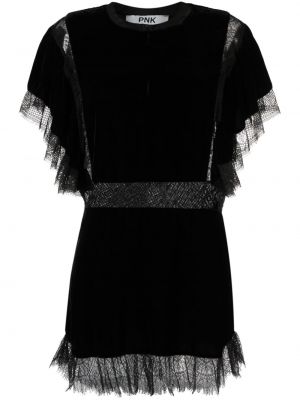 Кадифена коктейлна рокля с дантела Pnk черно
