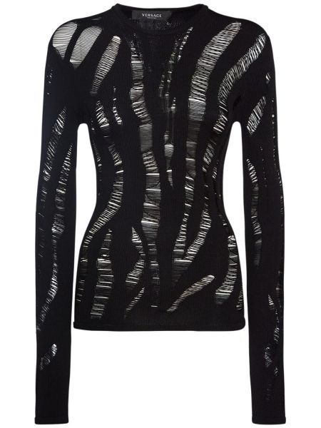 Sweter z dziurami z wiskozy Versace czarny