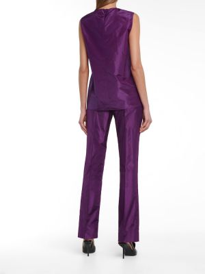 Hedvábné rovné kalhoty s vysokým pasem Prada fialové