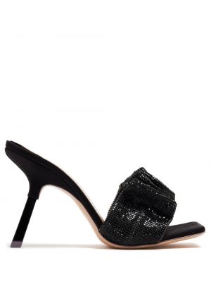 Papuci tip mules drapate de cristal Sebastian Milano negru