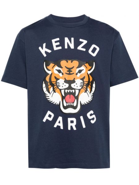 T-shirt di cotone a righe tigrate Kenzo blu