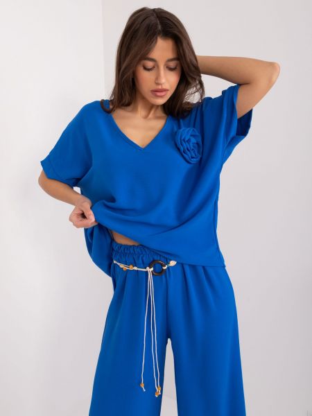Oversize блуза на цветя Fashionhunters синьо