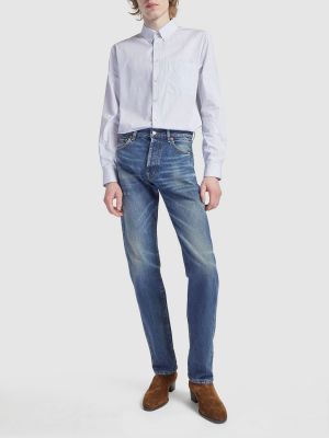 Voľné bavlnené džínsy s rovným strihom Saint Laurent modrá