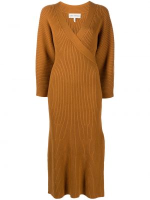 Sukienka dzianinowa slim fit bawełniana z dekoltem w serek Mara Hoffman - żółty