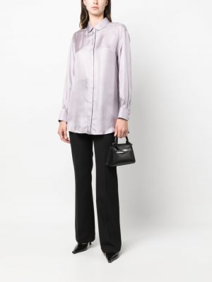 Hedvábná saténová košile Giorgio Armani fialová