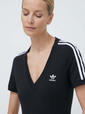 Tricou cu dungi cu decolteu în v cu dungi Adidas Originals negru