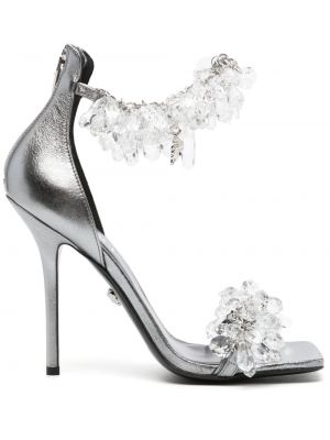 Sandale din piele de cristal Versace argintiu