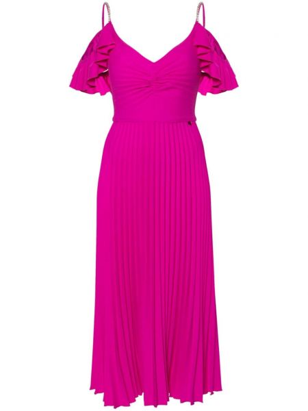 Sukienka koktajlowa plisowana z kryształkami Nissa różowa