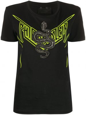 Camiseta con lentejuelas de estampado de serpiente Philipp Plein negro