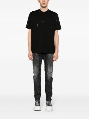 Kokvilnas t-krekls ar kristāliem Dsquared2 melns