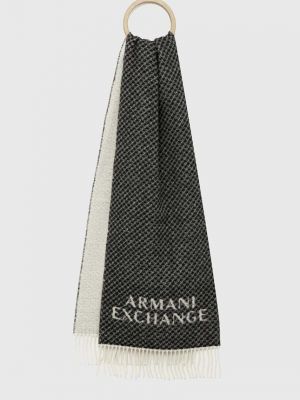 Чорний вовняний шарф з принтом Armani Exchange