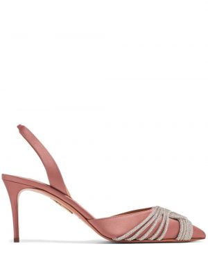 Полуотворени обувки с кристали Aquazzura розово