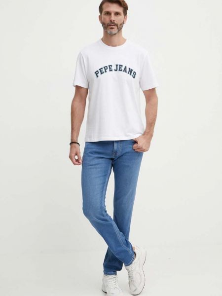 Koszulka bawełniana z nadrukiem Pepe Jeans beżowa