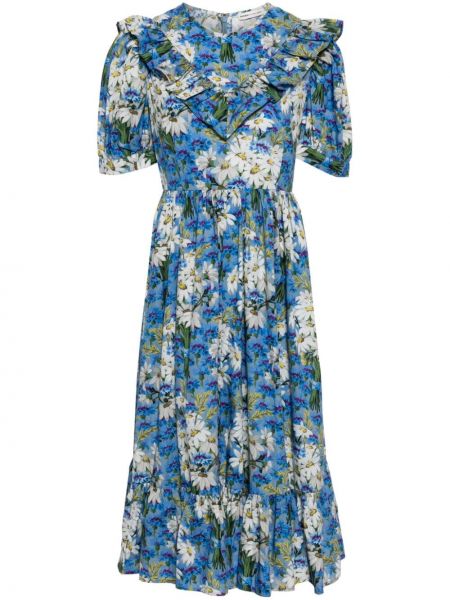 Kvetinové midi šaty s potlačou Batsheva modrá