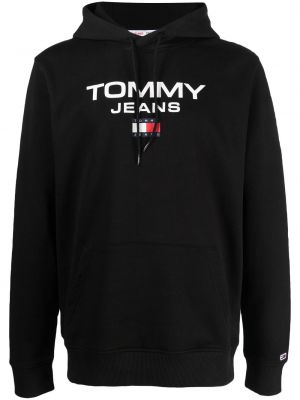 Bombažna jopa s kapuco s potiskom Tommy Jeans črna