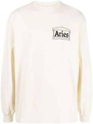 Пуловер с принт Aries бяло