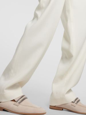 Pantaloni cu talie înaltă cu croială lejeră Brunello Cucinelli alb