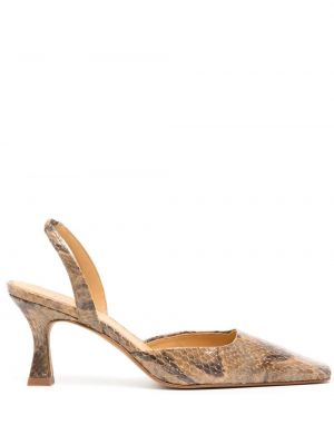 Полуотворени обувки с принт с отворена пета със змийски принт Rejina Pyo кафяво