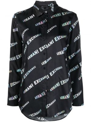 Риза с принт Armani Exchange черно